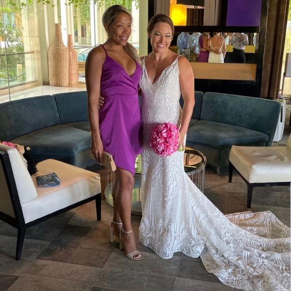 Purple satin asymmetrical mini dress - Picture 7 of 11